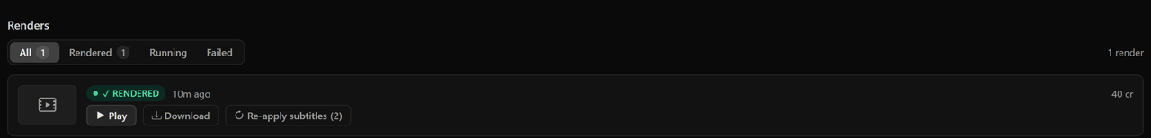 The Download button in the Renders list